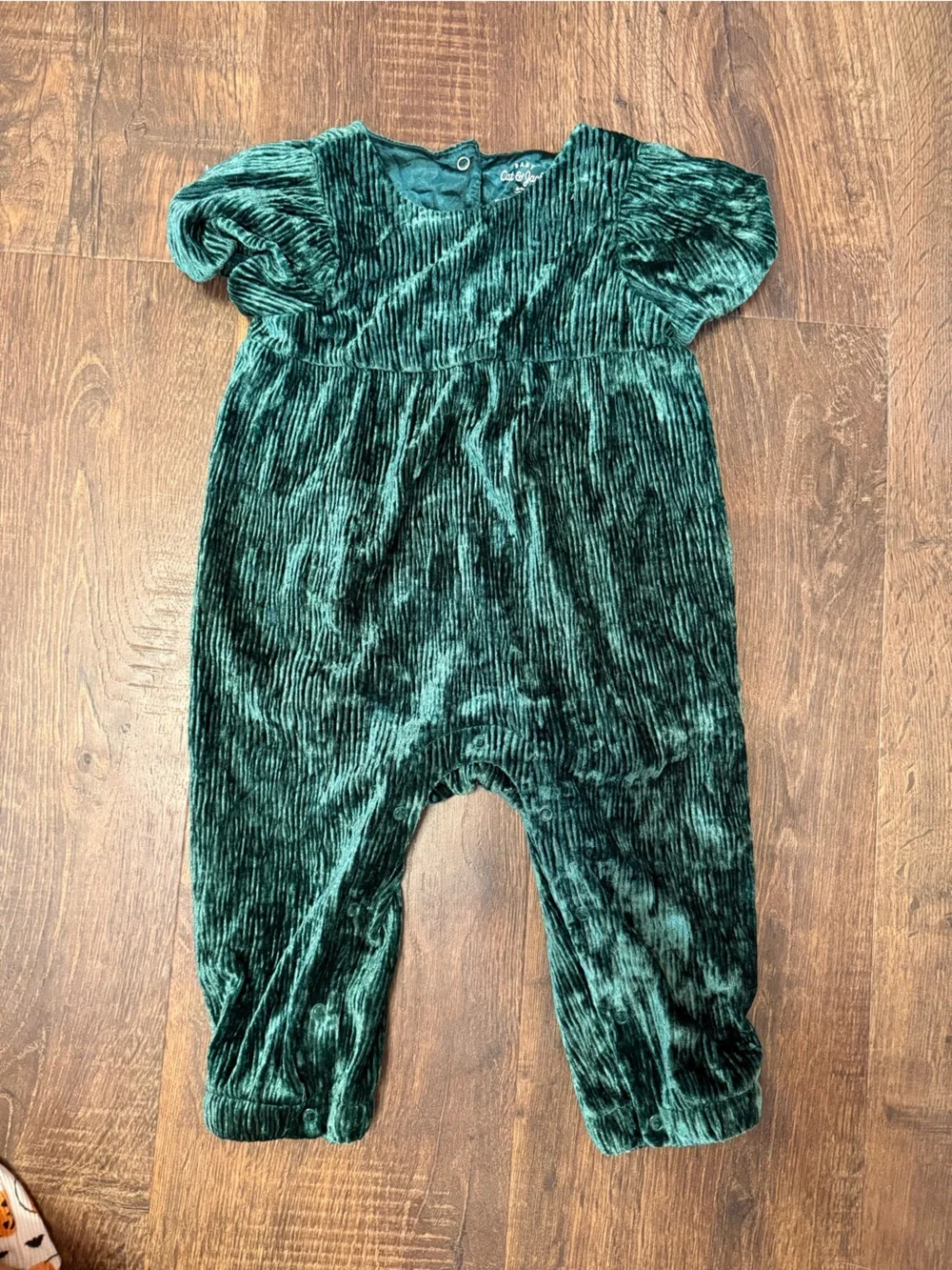 Cat & Jack Emerald Green Velvet Baby One-Piece with Headband